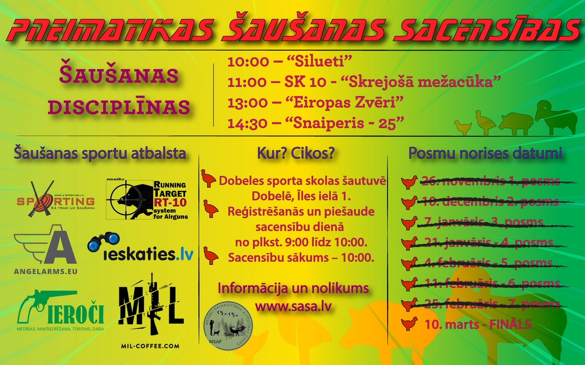 Aizvadīts jau 7. posms XI Latvijas ziemas kausā medību šaušanā ar pneimatiskajiem ieročiem
